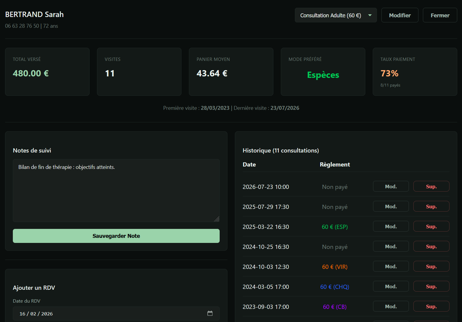 Aperçu des dossiers patients