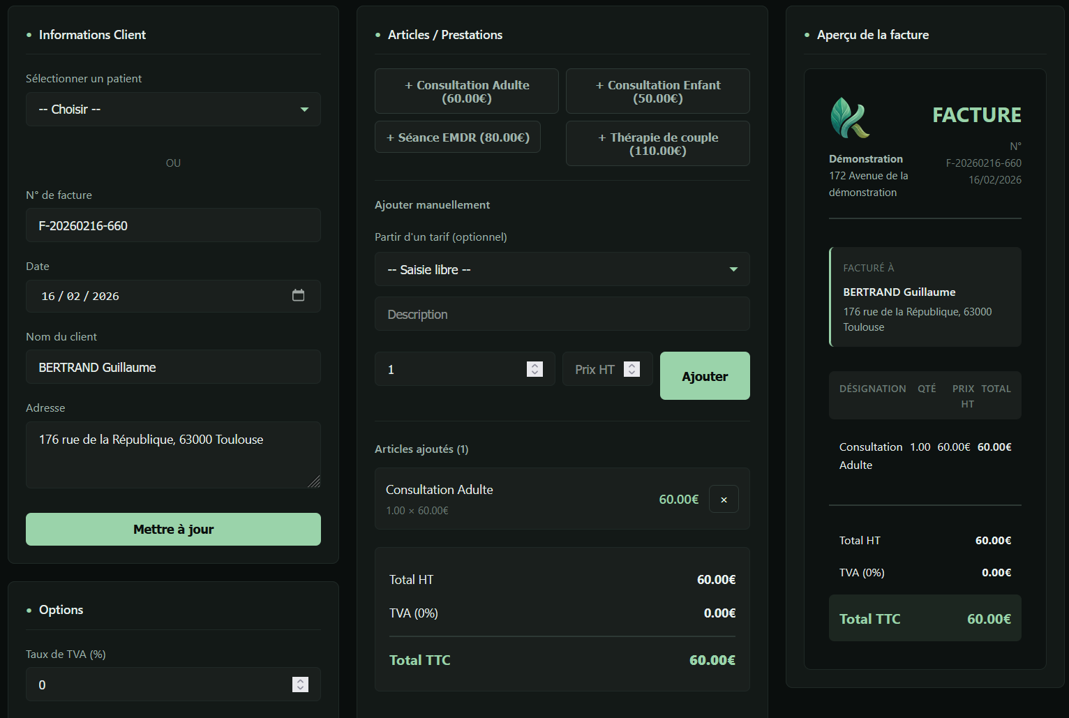 Aperçu de la facturation